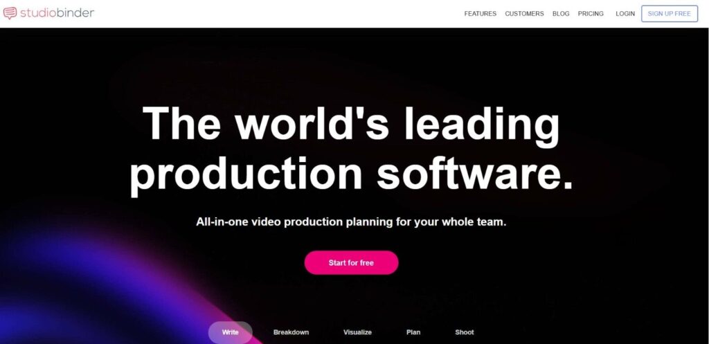 Interface of studiobinder