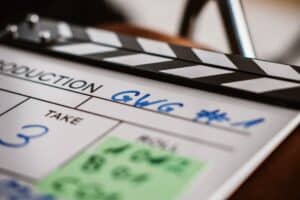 a close up of a movie clapper