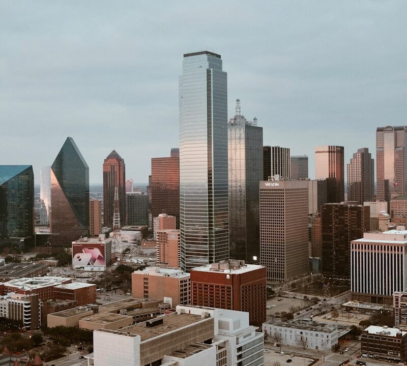 a view of a city with tall buildings